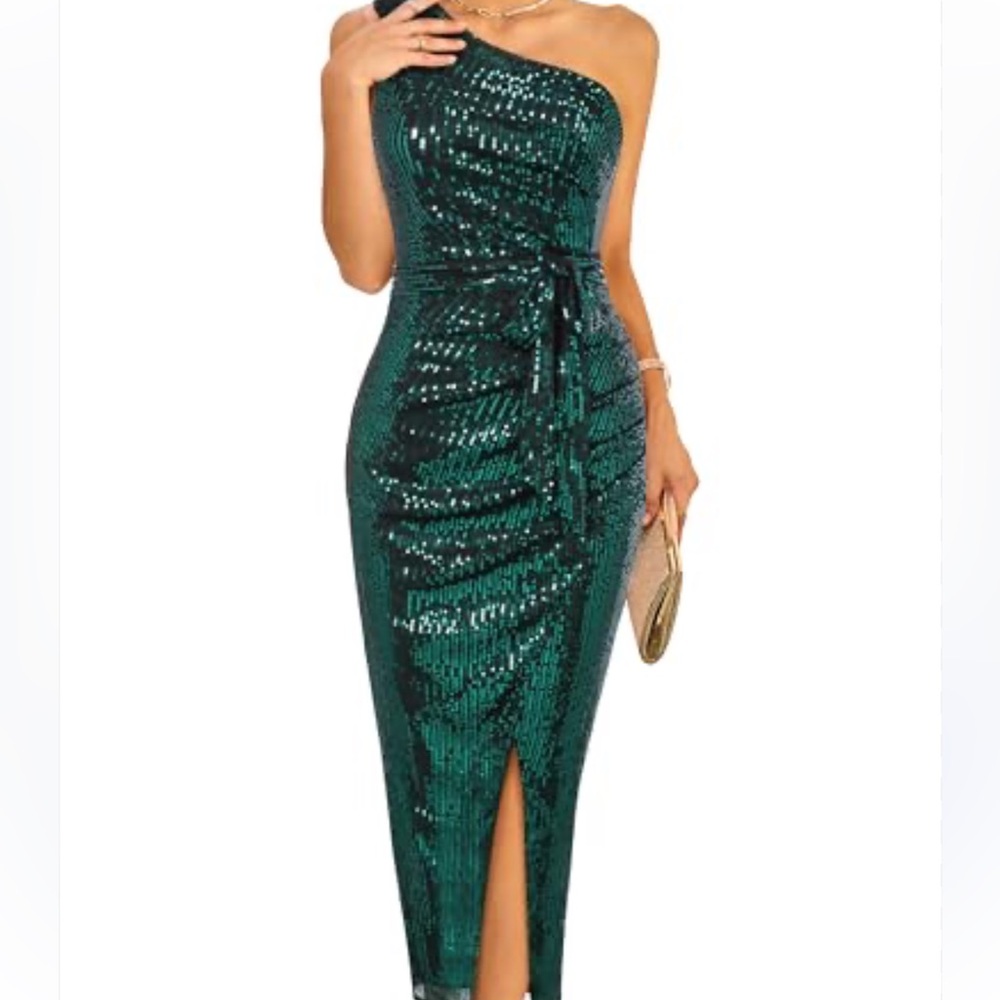 Grace Karin One-Shoulder Green Sequin Dress - Picture 2 of 4